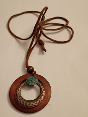 Handcrafted Brown Leather Pendant Necklace with Turquoise Accent